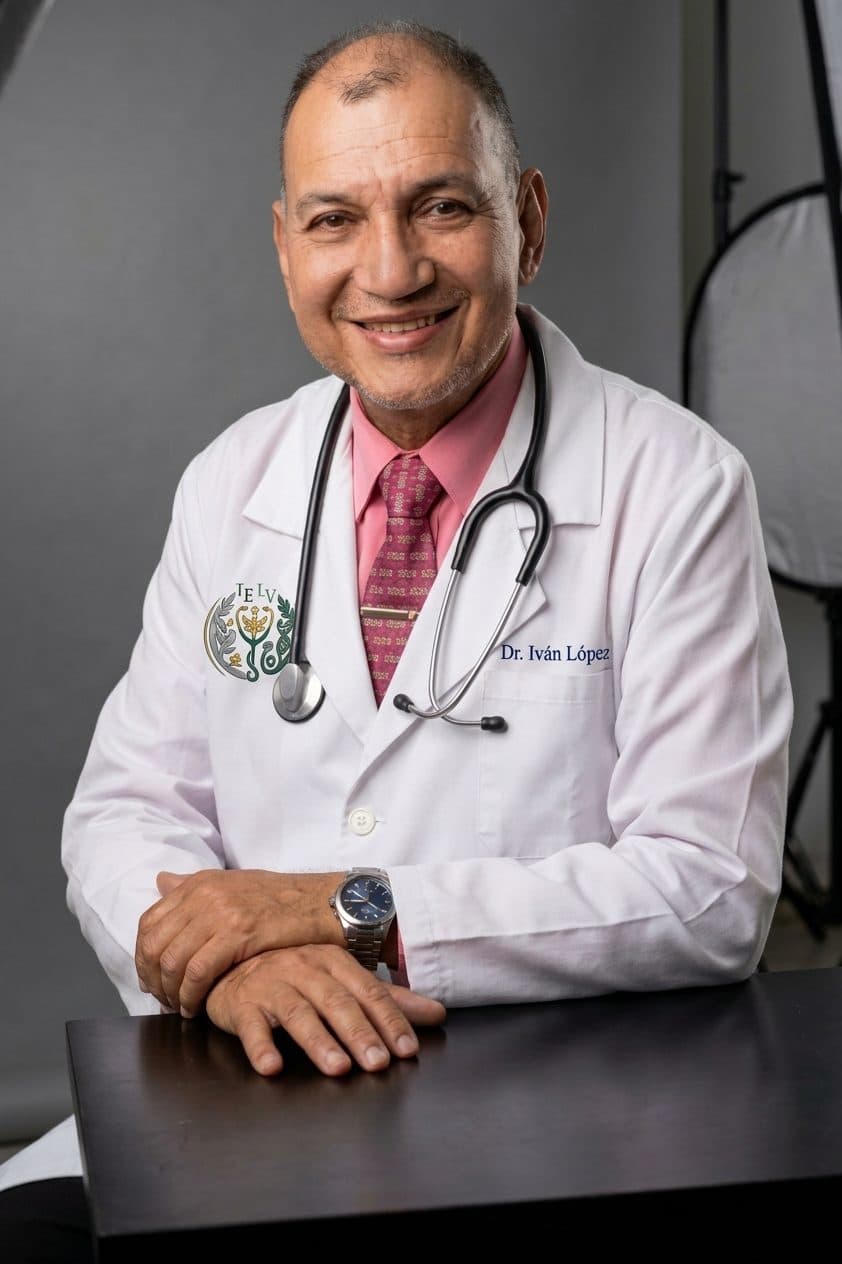 El Dr. Iván López, médico internista, con bata blanca y estetoscopio